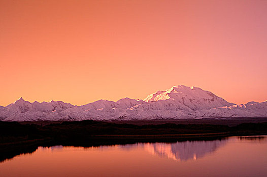 阿拉斯加,德纳里峰国家公园,山,麦金利山,日出,反射