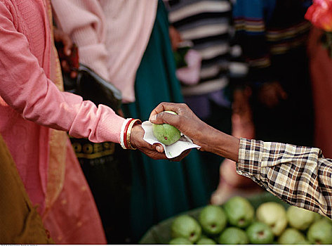 女人,买,苹果,市场,加尔各答,印度
