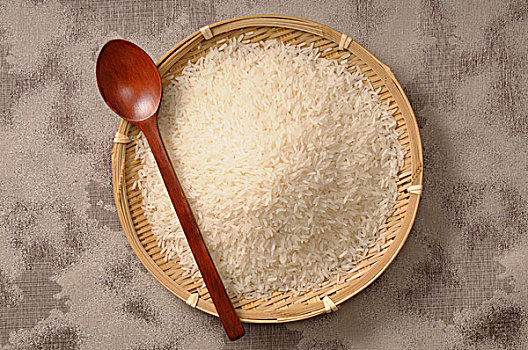 俯视,生食,米饭,碗,木勺