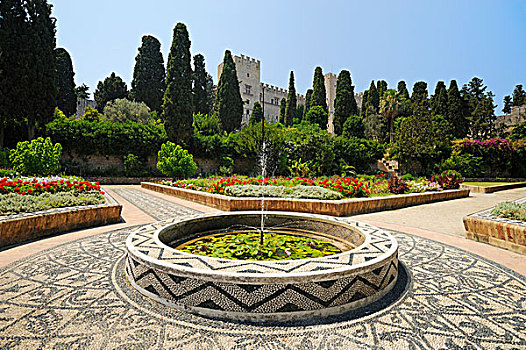花园,宫殿,背影,罗德斯镇,罗得斯,希腊,欧洲