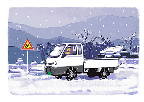 男人,卡车,雪,街道
