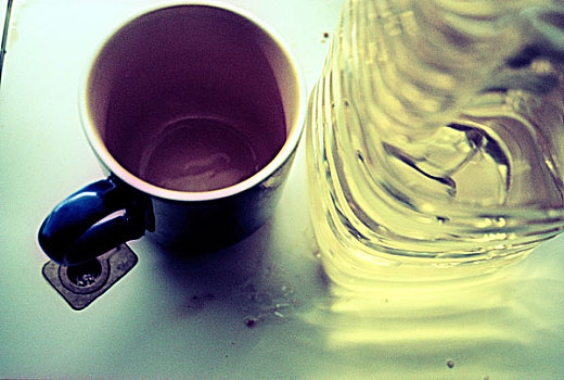 蓝色,咖啡,大杯,水瓶