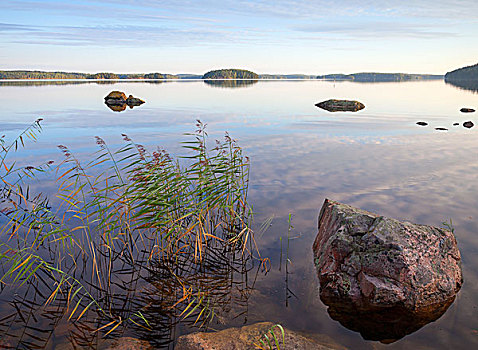 石头,海岸,湖,芬兰