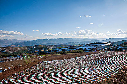 云南东川雪后,锦绣园,红土地