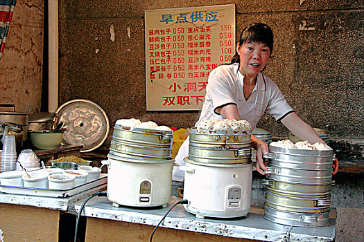 街边市场,摊贩,销售,品种,饭团,饺子,重庆,瓷器