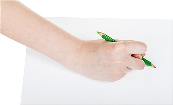 手,绿色,铅笔,纸张