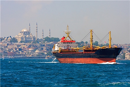 货船,伊斯坦布尔,天际线,土耳其
