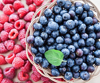 新鲜,树莓,蓝莓,水果,抗氧化,食物