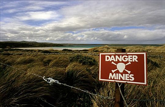 标识,警告,矿,海滩,福克兰群岛