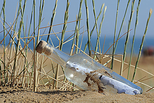 漂流瓶,沙子,海滩,克里特岛,希腊,欧洲