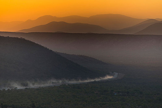 俯视,山景,日落,卡奥科兰,纳米比亚,非洲