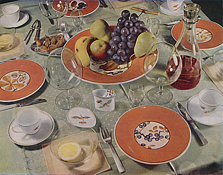 甜点,桌子,安放,水果,服务,皇家,哥本哈根,艺术家,未知