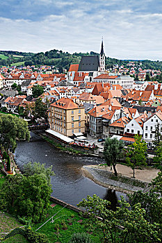 景色,俯视,捷克,克鲁姆洛夫,教堂,背景