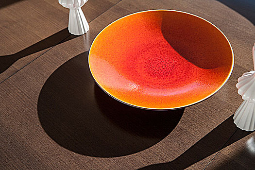大,橙色,碗,蜡烛,餐厅,桌子,俯拍