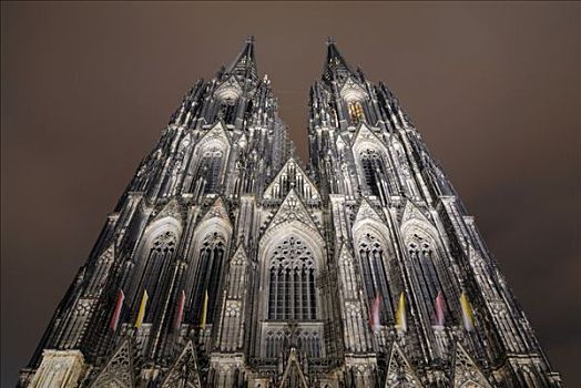 科隆大教堂,夜晚,科隆,北莱茵威斯特伐利亚,德国,欧洲