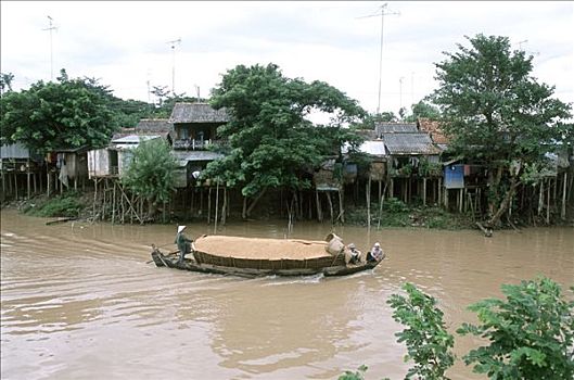 越南,湄公河,稻米,船,航行