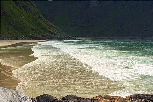 海滩,罗弗敦群岛,挪威