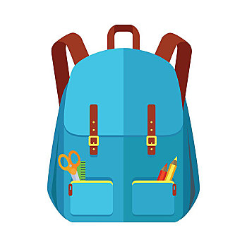 蓝色,背包,书包,象征,风格,远足,学习用品,教育,学习,学校,城市,矢量,插画,白色背景,背景