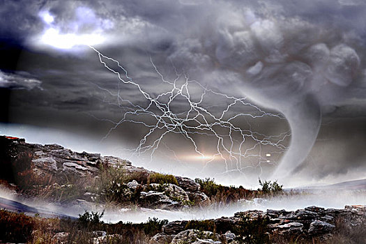 雷雨天气,龙卷风,上方,风景