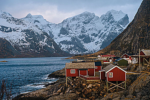 瑞恩,渔村,雪山,挪威