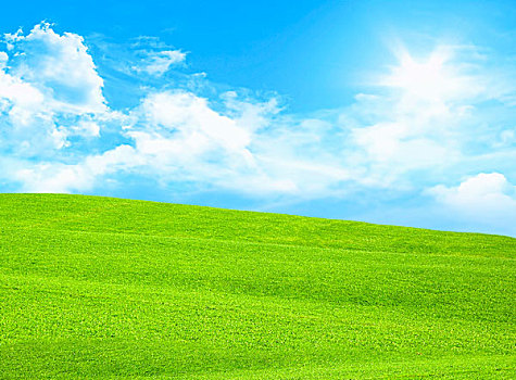 绿色,草地,蓝天,太阳,云