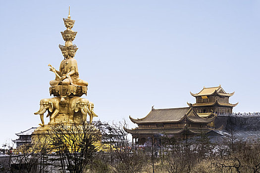 雕塑,正面,塔,庙宇,峨嵋,四川,中国
