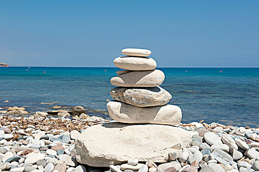 一堆,石头,累石堆,海滩,砾石滩,岬角,东方,地中海,塞浦路斯,欧洲