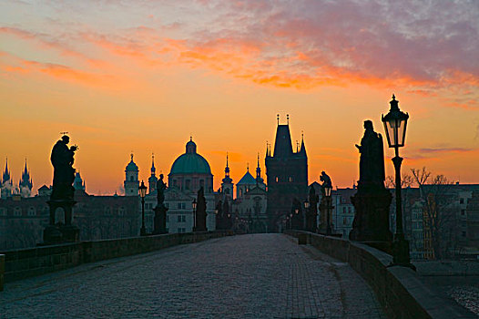 查理大桥,布拉格,捷克共和国,黎明