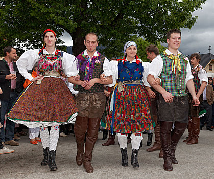 男人,女人,穿,传统服装,山谷,跳舞,节日,地区,卡林西亚,奥地利,欧洲