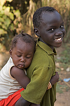 男孩,姐妹,背影,朱巴,南,苏丹,十二月,2008年