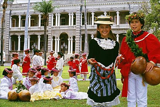 夏威夷,瓦胡岛,檀香山,伊奥拉尼宫,草裙舞,表演
