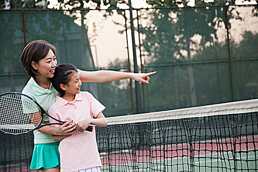 母女,玩,网球