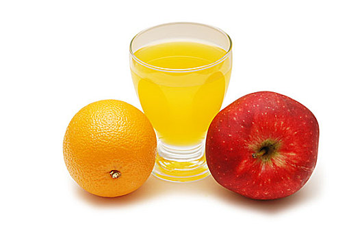 红苹果,橙子,果汁,隔绝,白色背景