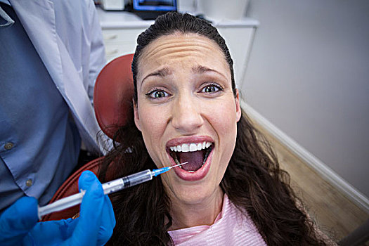牙医,注射,惊恐,女病人,嘴,牙科诊所