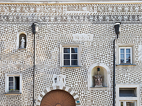 五彩釉雕,房子,下奥地利州,奥地利,欧洲