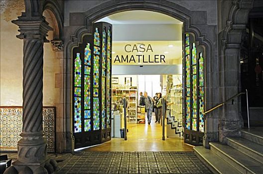 玻璃,入口,门,纪念品店,建筑师,现代主义,巴塞罗那,加泰罗尼亚,西班牙,欧洲