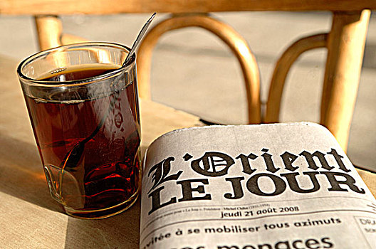 叙利亚,玻璃,茶,法国,报纸