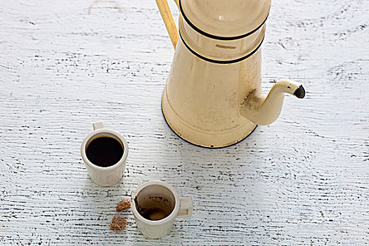 瓷釉,咖啡壶,咖啡杯
