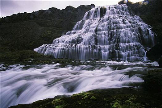 瀑布,冰岛,大西洋