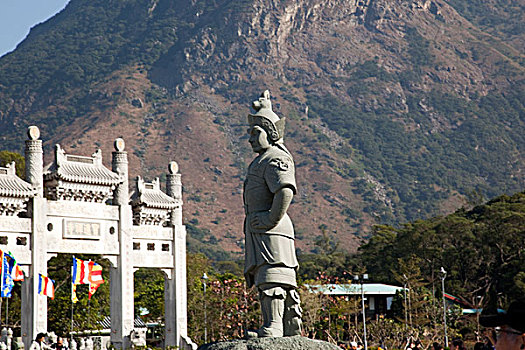 雕塑,入口,靠近,寺院,大屿山,香港