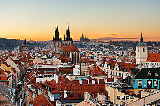 圣母大教堂,布拉格,天际线,屋顶,风景,捷克共和国