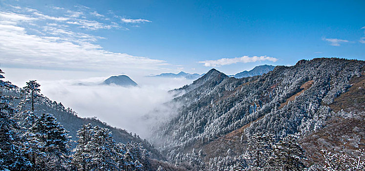 四川大邑县西岭雪山俯瞰观景台远眺西岭群山