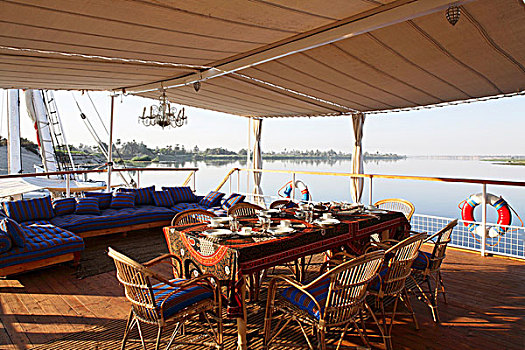 咖啡时间,遮盖,日光甲板,船,尼罗河,埃及