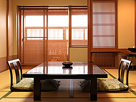 茶桌,椅子,传统,日式房间,酒店,山梨县,日本,亚洲