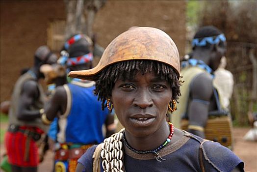 肖像,女人,穿,链子,贻贝,迎面,市场,埃塞俄比亚