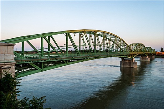 桥,连接,两个,国家,斯洛伐克,日落