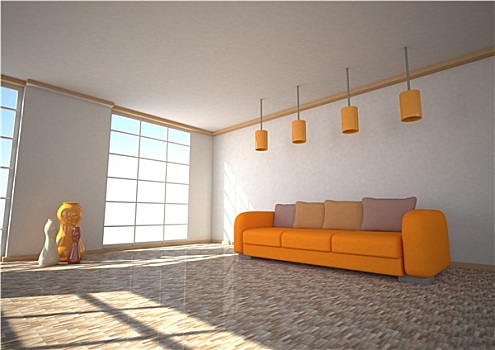 阳光,房间,橙色,沙发