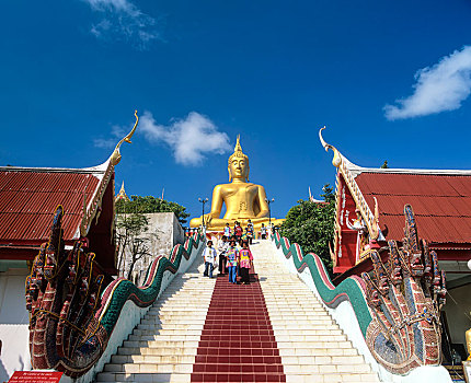 楼梯,高,大佛,雕塑,寺院,庙宇,苏梅岛,南方,泰国,亚洲