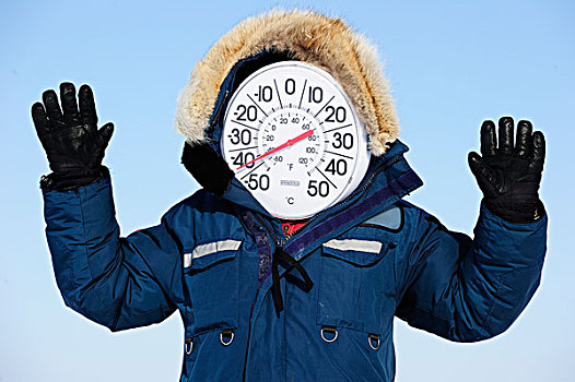 温度计,脸,指示,仰视,负数,摄氏,冬天,北极,哈得逊湾,瓦普斯克国家公园,曼尼托巴,加拿大