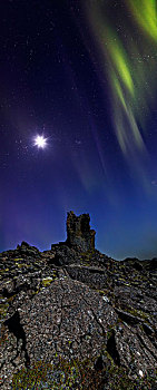 北极光,星空,岩石,火山岩,风景,雷克雅奈斯,半岛,冰岛